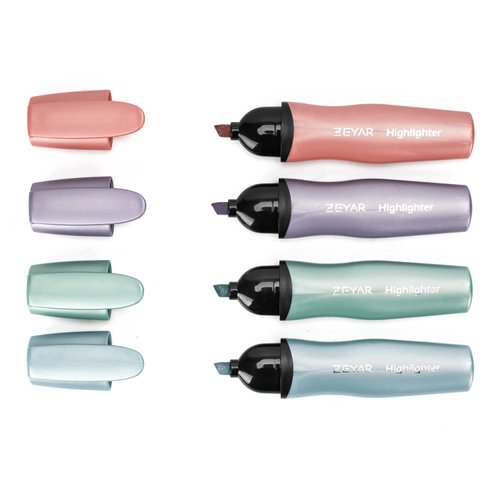 ZEYAR Aesthetic Highlighter Pen, Mystic Gems Colors, Chisel Tip Marker Pen, Water Based, No Bleed Dry Fast Easy to Hold, for Study Notes School Office (4 Noble Colors)