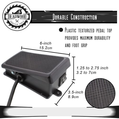 Deadwood Crafted Tools 115V 15A Maintained Foot Switch Extension Cord Outlet Switch - Step Foot Pedal Switch