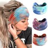 FULZTEY Wide Headbands for Women Boho Headwraps Fashion Tie Dye Hairband Non Slip Knot Bandanas Comfy Cotton Turban Stretchy Sport Workout Sweat Head Bands for Women's Hair Accessories 3 Pack