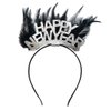 Hying 2024 Happy New Year Feather Headbands Tiara for Women Man Kids, Silver Glitter Words Headwear Holiday Hair Hoops Accessories for Christmas 2024 New Year Eve Party Supplies