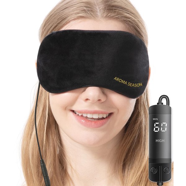 Aroma Season Heated Eye Mask for Dry Eyes Warm Compress for Chalazion Blepharitis Stye MGD Migraine, Natural Lavender Insert Included (Black)