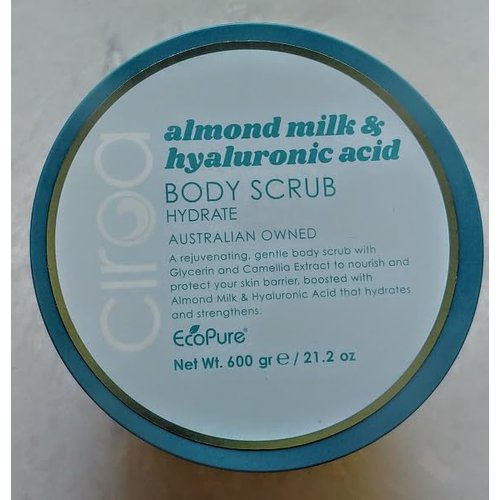 Ciroa, Almond Milk & Hyaluronic Acid, BODY SCRUB, Hydrate, 21.2 oz (600gr) Pack of One