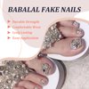 BABALAL Square Press on Toenails Short Fake Toenails and Fake Toenails with Nail Glue Sliver Glitter Glue on Nails 24pcs Acrylic Toenails with Diamond Designs False Toenails for Women and Girls
