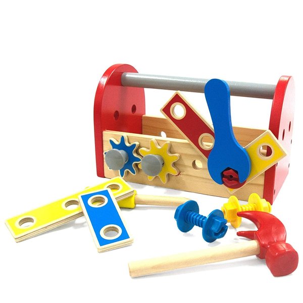 Timy Kids Tool Set Wooden Tool Kit for Toddler Wood Box and Accessory Play Set