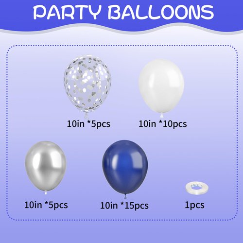 Navy Blue and Silver Balloons, Blue and Silver Balloons, Silver Confetti Balloons Navy Blue White Latex Balloons for Boys Birthday Baby Shower, Wedding Anniversary Party Supplies