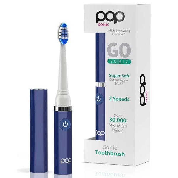 Pop Sonic Electric Toothbrush (Navy Blue) - Travel Toothbrushes w/AAA Battery | Kids Electric Toothbrushes with 2 Speed & 15,000-30,000 Strokes/Minute, Dupont Nylon Bristles