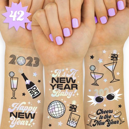 xo, Fetti New Years Eve Party Supplies Tattoos - 42 Foil Styles | NYE Party Favors, Happy New Year Decorations, NYE 2024 Decor