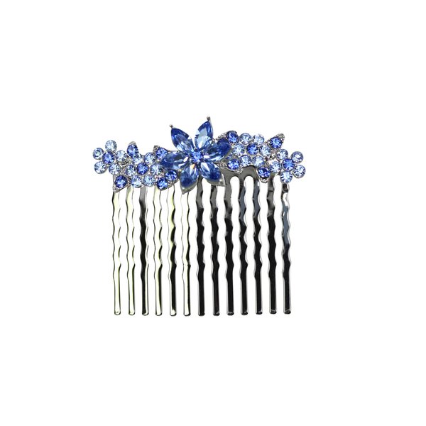 Faship Gorgeous Blue Rhinestone Crystal Floral Small Hair Comb