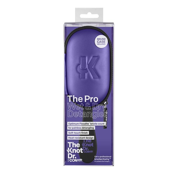 The Knot Doctor for Conair Premium Pro Detangling Hair Brush for Wet or Dry Hair with Purple Storage Case, 1 Count