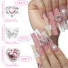 RODAKY 12PCS Butterfly Nail Charms Pink Heart Nail Gems 3D Silver Butterflies Nail Art Charms Shiny Nail Rhinestone Nail Decoration for Women Manicure DIY Crafts Design