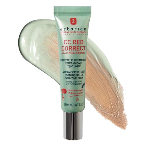 Erborian Color Correcting CC Cream with Centella Asiatica, Red Correct - Light Multi-Purpose Facial Concealer with Illuminating Finish Soothes & Hydrates - SPF Korean Skincare Skin Perfector - 0.5 Oz