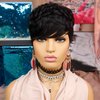 Tgezer Short Wigs for Black Women Human Hair Pixie Cut Wig Human Hair Short Black Layered Wavy Wigs with Bangs Non Lace Front Wig Brazilian Guleless Full Machine Made Color 1B#