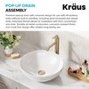 Kraus PU-L10BG Bathroom Pop-Up Drain Assembly for Vessel Sinks Without Overflow, with Extended Thread for Thicker Countertops, 10 3/4 Inch, Brushed Gold