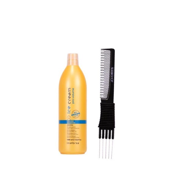 kuss Inebrya Ice Cream Pro Volume Shampoo (33.8 oz) with Teasing Comb Pack of 1