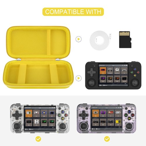 Hard Carrying Case for RG35XX H Retro Handheld Game Console, Retro Game Travel Storage Holder with Mesh Bag for SD Card, USB Type-C Cable, User Manual, Yellow
