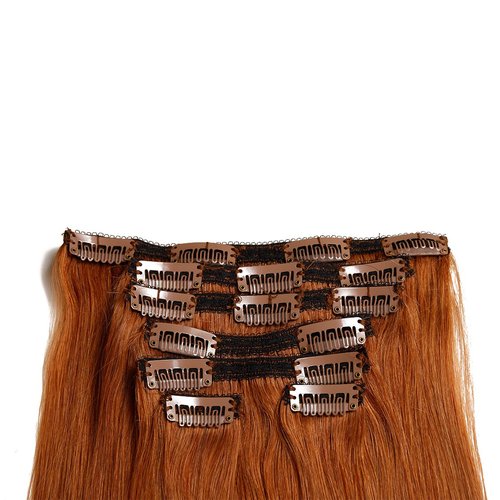 golden hair human hair extensions clip on for fine hair full head 7 pieces straight hair Clip Ins straight Hair Extensions clip ins (100g 20", 30#)