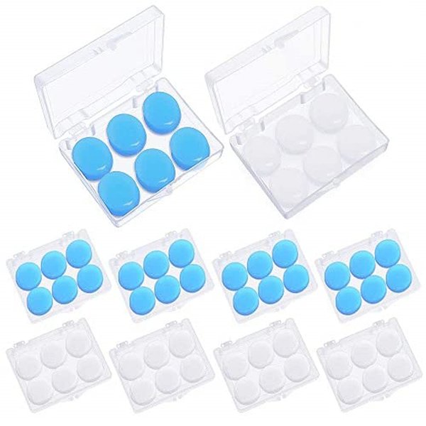 Heqishun 24 Pairs Soft Silicone Ear Plugs Putty Ear Plugs for Sleeping Swimming earplugs for Kids Adults, Transparent + Blue