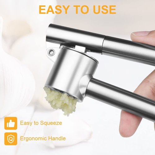 Garlic Press Garlic Mincer & Crusher Stainless Steel Garlic Press Set for Kitchen with Brush & Peeler, Kitchen for Garlic, Garlic Presser Easy to Clean Easy Squeeze Rust Proof (Small A - Set)