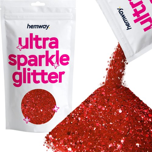 Hemway Ultra Sparkle Glitter - Multi-Size Chunky Fine Cosmetic Glitter Mix for Body Face Hair Eye Nail Art Festival, Crafts for Tumbler Resin Decorations - Red - 100g / 3.5oz