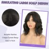 Dark Brown Wavy Bob Wig Natural Brown Curly Bob Wig with Curtain Bangs for Black Women,Synthetic Short Brown Curly Bob Wigs with Bangs Bob Curly Wavy Wig Shoulder Length Wig for Daily Use 4#