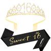 YARIEW Black Sweet 16 Sash and Gold Tiara, Sweet 16 Birthday Decorations for Girls, Birthday Crown and Sash, 16th Birthday Gifts for Girls, Sweet Sixteen Gifts for Girls