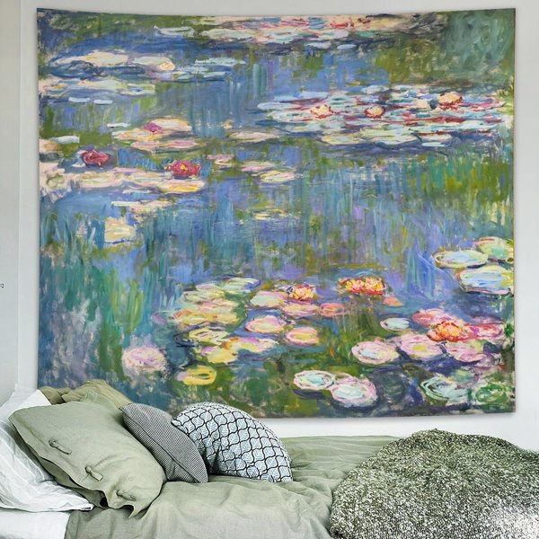 Avinyl Green Tapestry Water Lilies by Monet Wall Art Decor for Bedroom Aesthetic Abstract Hippie Flower Wall Hanging for Living Room Dorm Décor 51in x 60in