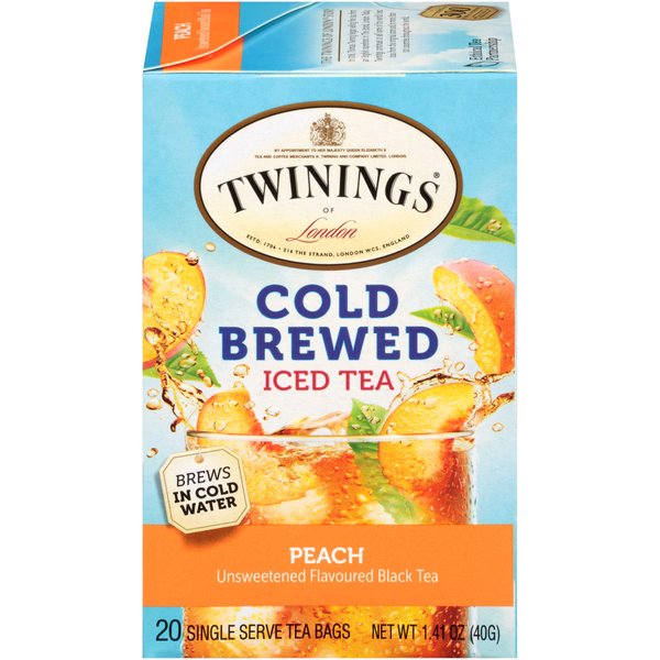 Twinings Peach Cold Brewed Iced Tea Bags, 20 Count (Pack of 6), Unsweetned Flavoured Black Tea, Caffeinated