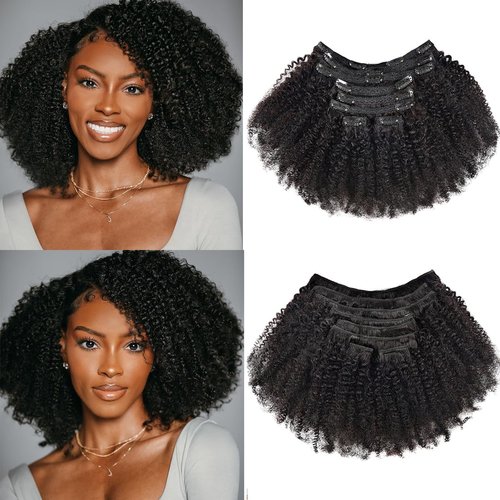 beauty youth Afro Kinky Curly Clip In Human Hair Extensions,4B 4C Natural Hair Clip Ins for Black Women,10A Brazilian Remy Hair Kinky Curly Clip Ins 8Pcs with 18 Clips 120g/set(10 Inch)