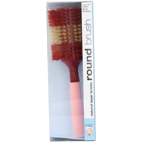 Bath Accessories Hair Brush Natural Boar 3.5 Inch Round Stripe, Pink/Red
