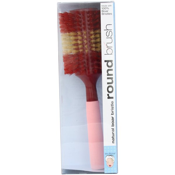 Bath Accessories Hair Brush Natural Boar 3.5 Inch Round Stripe, Pink/Red