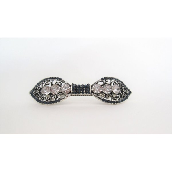 Blue and clear bow shaped crystal hair barrette clip bridal clip for fine thin