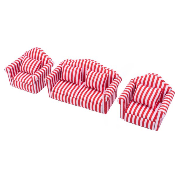 Fateanuki 1 12 Scale Doll House Furnitures 3pc Sofa Miniature Dollhouse Toy Parlor Bedroom Decoration Accessories（Red-White Stripes）