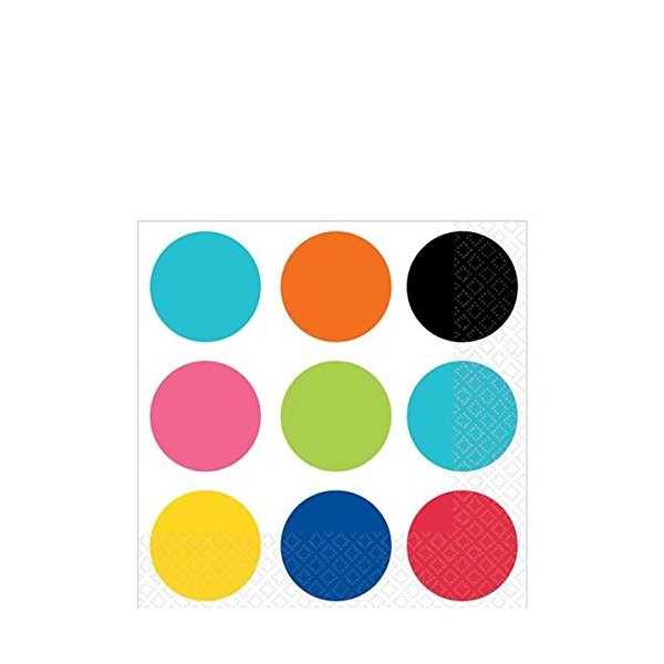 Amscan Decorative Bold Dots Party Beverage Paper Napkins (16 Pack), 5 x 5", Multicolored