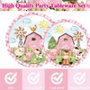 Farm Animals Party Supplies Tableware Set Pink Animal Farm Barnyard Tableware Include Dinner Plates,Napkins, Fork,Cutlery, Farm House Animal Barnyard Theme Party Decorations | Serves 16 (Pink)
