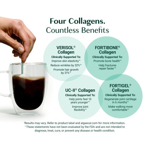 ALGAECAL Collagen: 4 Clinically-Supported Peptides VERISOL®, FORTIGEL®, UC-II®, FORTIBONE®, Anti-Aging Hydrolyzed Collagen Powder, 30 Servings, Made in USA