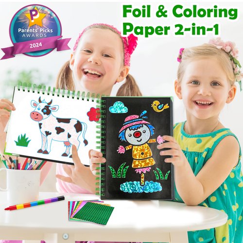 FUNNYB&G Foil Craft Activity for Kids: Foil Art Farm DIY Toy Kit, No Mess Creative Travel Supply Set, Idea Birthday Christmas Valentine Gift for Girl Boy Children 4 5 6 7 8 9 Year Old