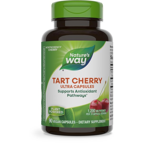 Nature's Way Tart Cherry Ultra Capsules, Montmorency Cherry, Anthocyanins for Antioxidant Support*, 1,200 mg per 3-capsule serving, 90 Vegan Capsules (Packaging May Vary)