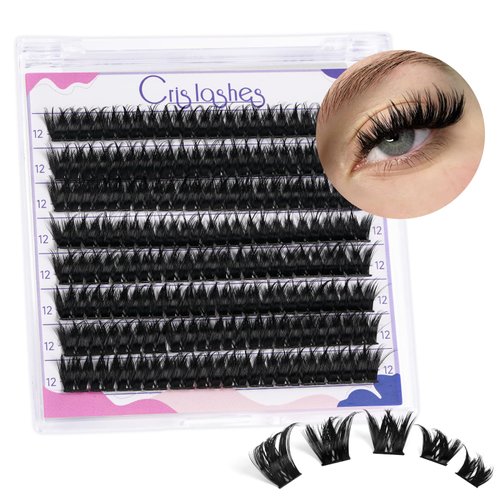 Crislashes Lash Clusters DIY Eyelash Extensions, 96pcs Eyelash Clusters 12mm Wispy Cluster Lashes D Curl, Soft Eye Lash Clusters Reusable Individual Lashes for Self Application (Wispy02-12)