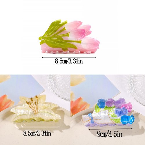 3Pcs Flower Hair Claw Clip Fashion Summer Beach Medium Hair claw clips Strong Hold Hair Jaw Clips Hair Barrettes Hairpins Hair Ponytail Holder Decor Hair Accessories for Women Girls Thin