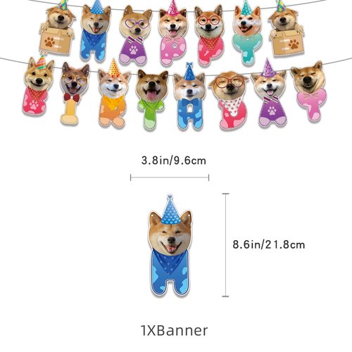 ADIANZI Shiba Inu Party Decorations Suit Cute Shiba Inu Theme Birthday Banner Hanging Swirl Party Cake Topper Balloons Cupcake Toppers Shiba Inu Birthday Party Supplies With Different Dog Faces