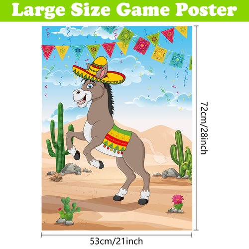 PLULON Pin The Tail on The Donkey Birthday Games for Kids Mexican Donkey Game Poster with Tail Stickers Donkey Party Favors Carnival Birthday Fiesta Home Wall Decor Classroom Family Activities