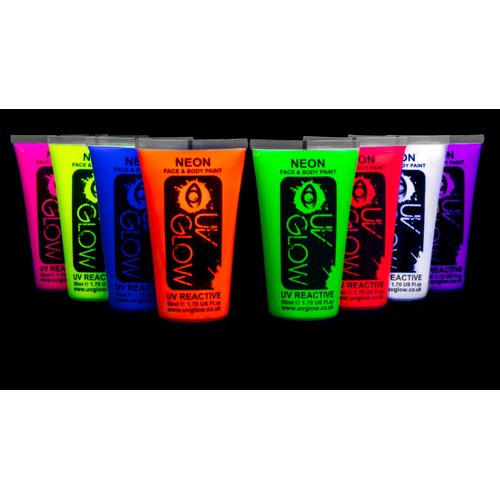 UV Glow Blacklight Face and Body Paint 1.7oz - Set of 8 Tubes - Neon Fluorescent