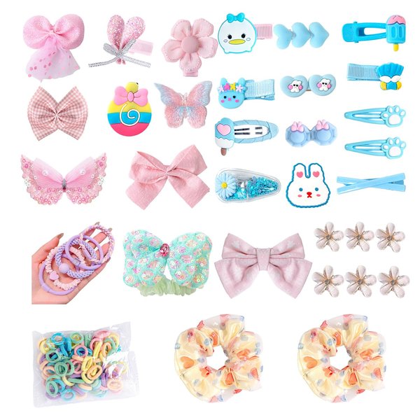 Qopoto Hair Accessories Kits for Girls, Hair Set for Girls Including Hair Clips/Hair Barrettes/Hair Ties/Hair Bows, Little Girls Teen Girl Birthday Gifts Age 4-15 (Colorful)