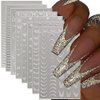 3D Glitter Silver French Nail Stickers for Women Nail Design Reflective French Nails Stickers Heart Butterfly Star Nail Stickers Wave Stripe Nail Art Stickers Swirl Lines Nail Decals Nail Supplies