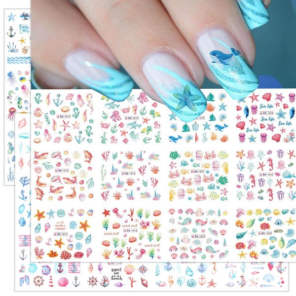 36 Sheets Summer Ocean Nail Stickers,Nail Water Transfer Decals,Summer Nail Decorative Stickers,Tropical Nail Stickers,Nail Art Accessories,Sea Shells Starfish Sticker for Women Girls Nail Decorations