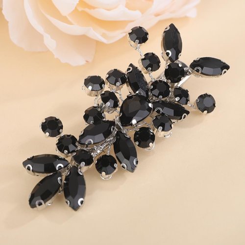 Teyglen Black Rhinestone Hair Clip Bridal Crystal Hair Barrette for Women Sparkly Hair Piece Wedding Hair Clips Hair Accessories for Women (Black)