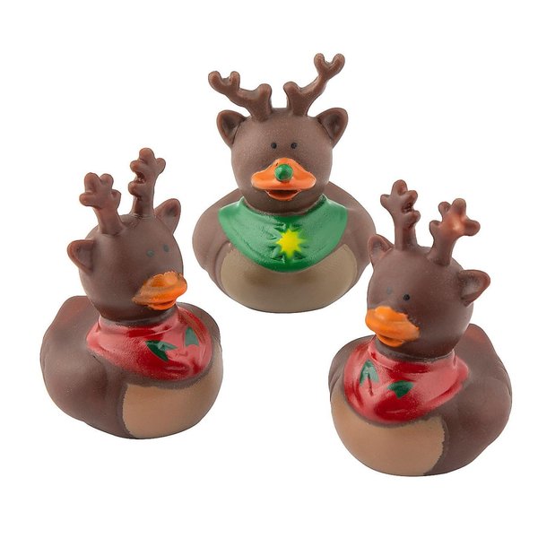 Santa's Reindeer Rubber Ducks | 9 Pack | Christmas Party Favors
