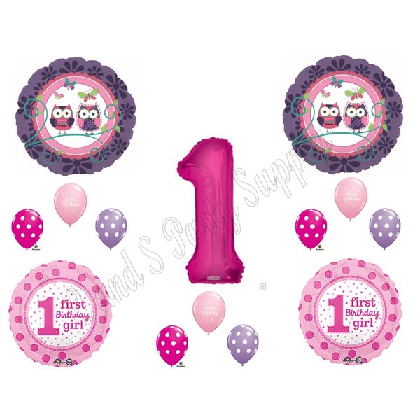 1st Birthday OWL PAL Party Balloons Decoration Supplies First Woodland Purple