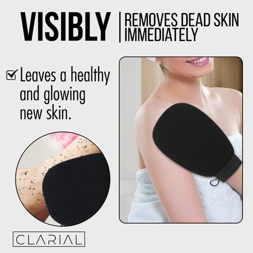 Clarial Exfoliating Body Scrub for Bath & Shower Use - Face Scrubber & Body Exfoliator for Dead Skin Remover - Korean Exfoliating Glove Shower Scrub for Men and Women - Pair All Black