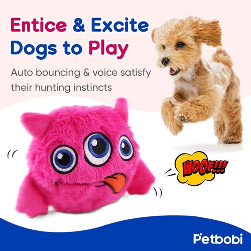 Petbobi Interactive Dog Toys Monster Active Ball for Dogs with Batteries, Self Moving Balls and Plush Cover for Small & Medium Dogs to Chase, Dog Toy Squeaky Crazy Bouncer Ball, Pink Bobby